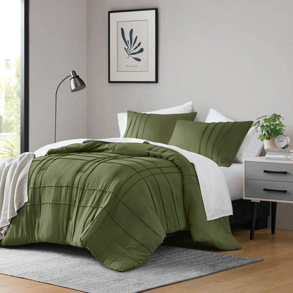 Twin/Twin XL Microfiber Pleated Soft Washed Comforter Set Olive