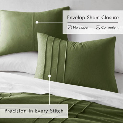 Twin/Twin XL Microfiber Pleated Soft Washed Comforter Set Olive