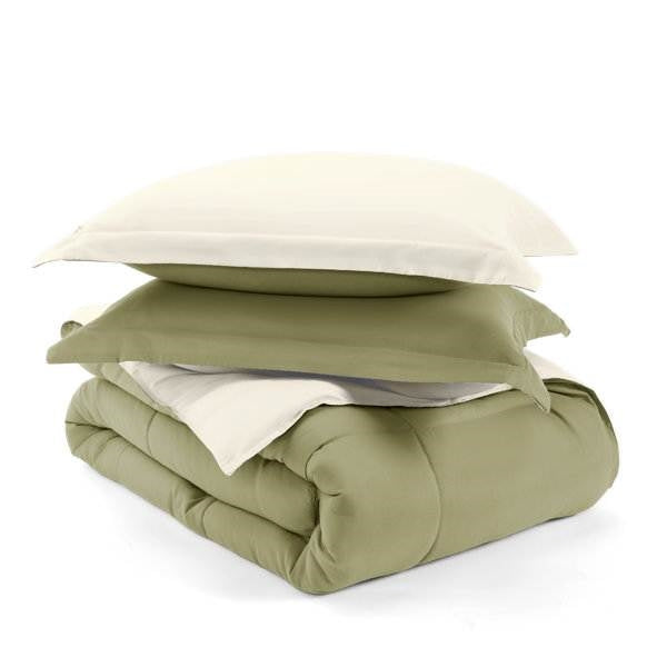 King/Cal King 3-Piece Microfiber Reversible Comforter Set Green/Cream