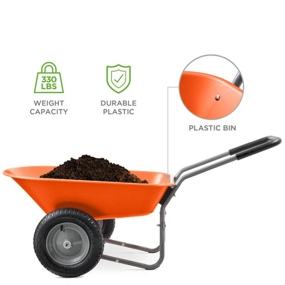 Heavy Duty Dual Wheel Multipurpose Rust Proof Wheelbarrow - Orange