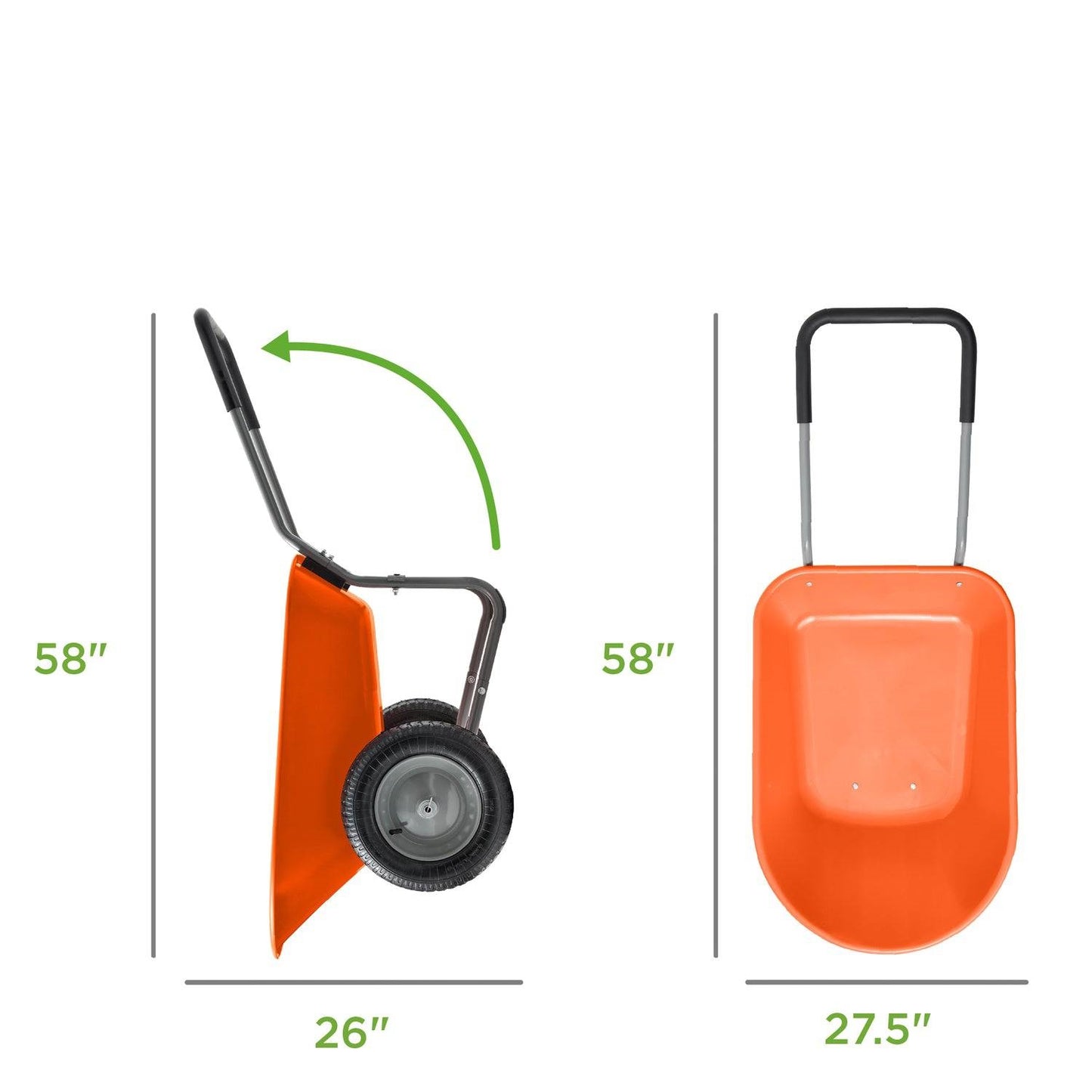 Heavy Duty Dual Wheel Multipurpose Rust Proof Wheelbarrow - Orange