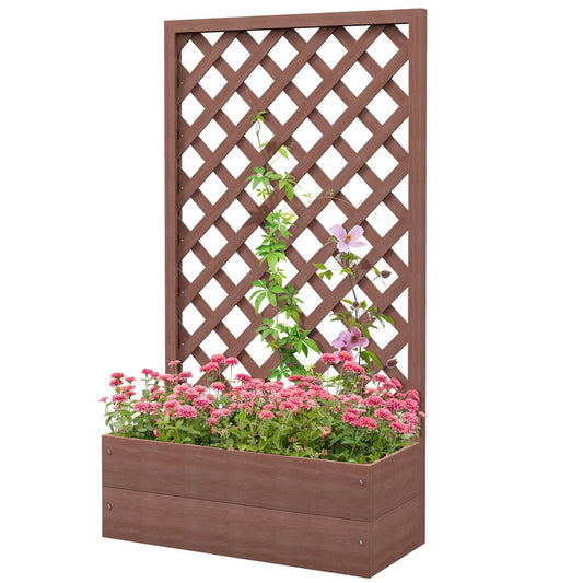 Outdoor Brown Wooden Lattice Trellis Raised Garden Bed Planter Box