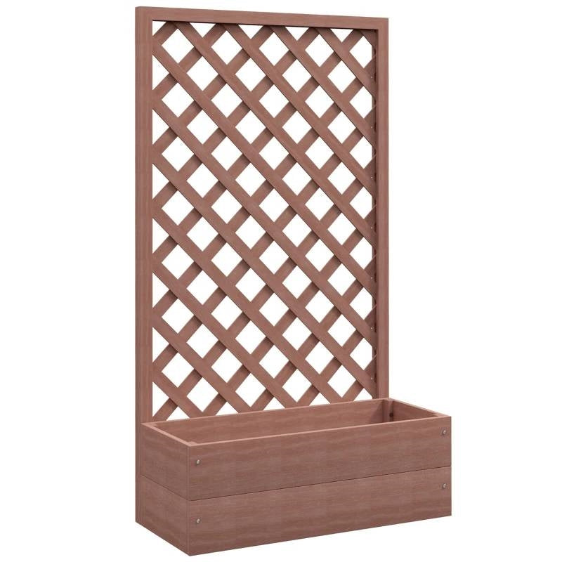 Outdoor Brown Wooden Lattice Trellis Raised Garden Bed Planter Box