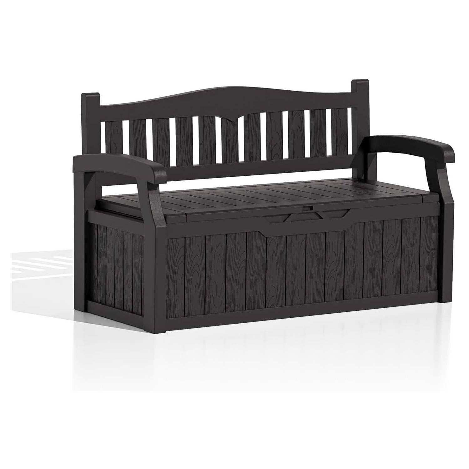 Black Durable Resin 70 gL Outdoor Storage Bench Patio Deck