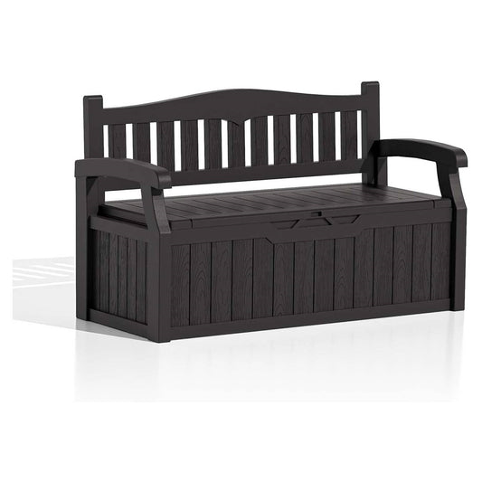 Black Durable Resin 70 gL Outdoor Storage Bench Patio Deck