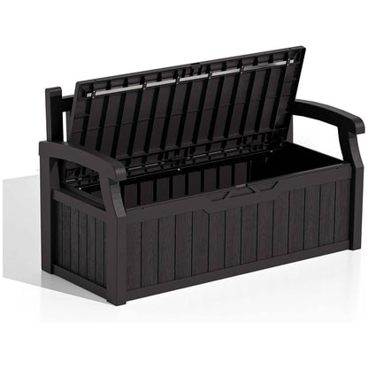 Black Durable Resin 70 gL Outdoor Storage Bench Patio Deck