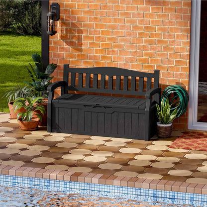 Black Durable Resin 70 gL Outdoor Storage Bench Patio Deck
