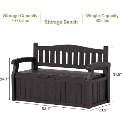 Black Durable Resin 70 gL Outdoor Storage Bench Patio Deck