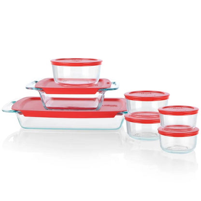 14-Piece Glass Bakeware Food Storage Container Set with Red Plastic Lids