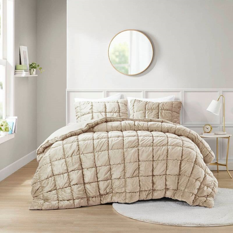 Twin Size Beige Velvety Soft Down Alternative Comforter Set