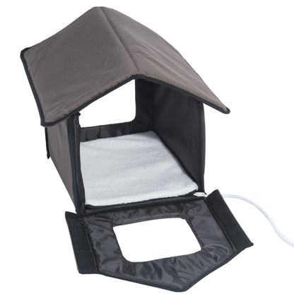 Heated Outdoor Cat House Bed House Brown