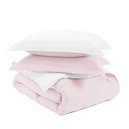 Full/Queen 3-Piece Microfiber Reversible Comforter Set Pink/White