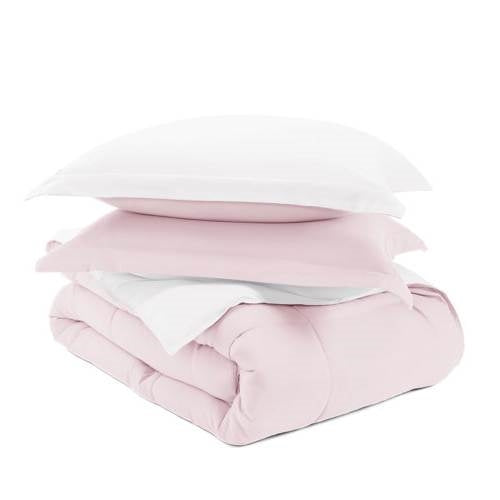 Twin/Twin XL 2-Piece Microfiber Reversible Comforter Set Pink/White