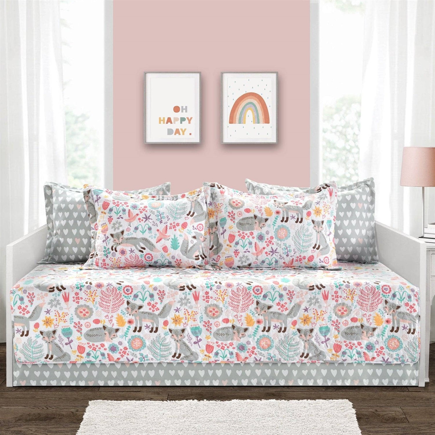 Pink/Grey 6 Piece Fox Daybed Cover Set