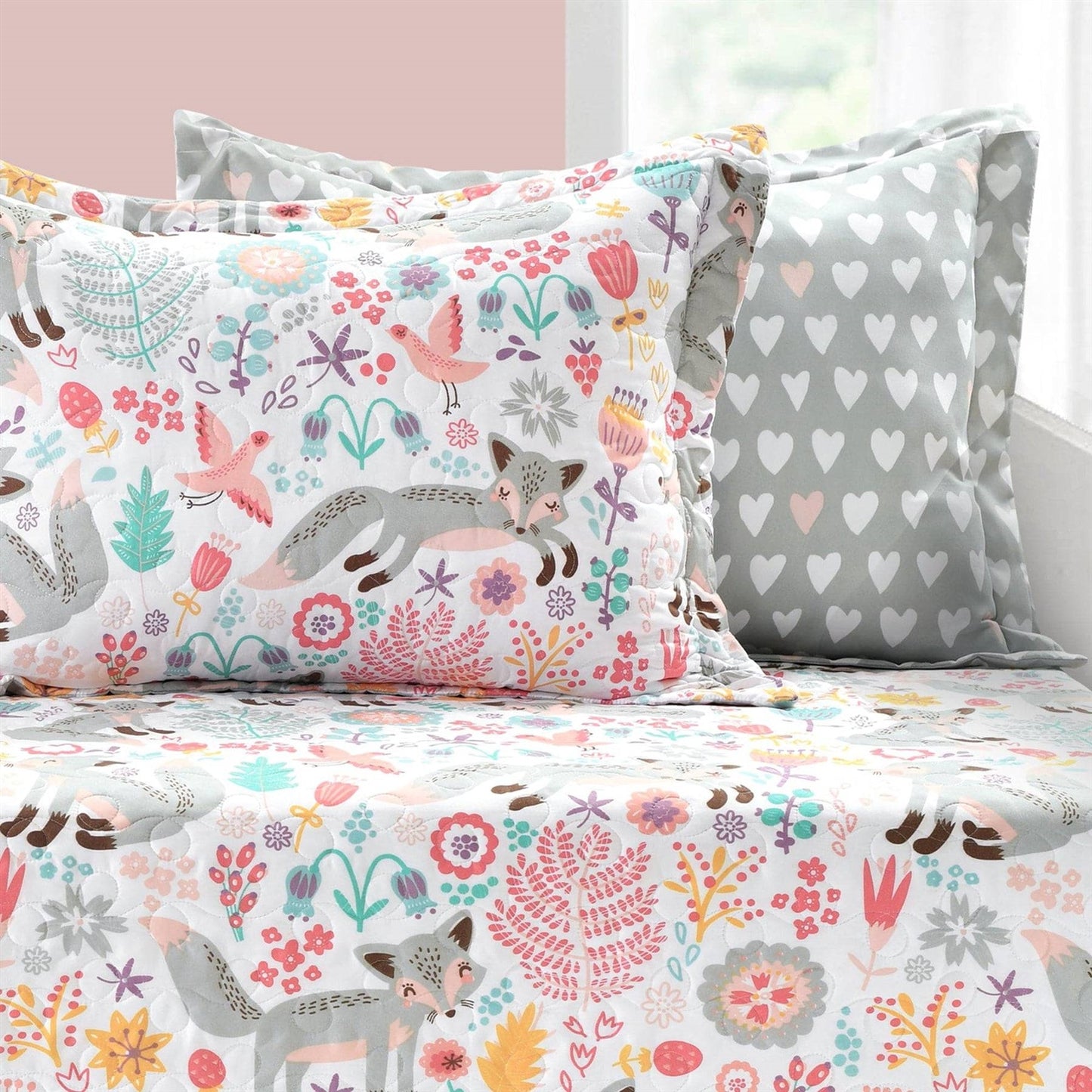 Pink/Grey 6 Piece Fox Daybed Cover Set