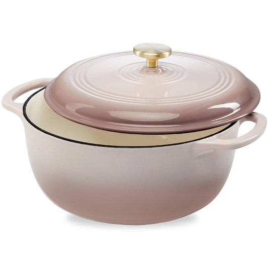 6 Quart Large Pink Enamel Cast-Iron Dutch Oven Kitchen Cookware