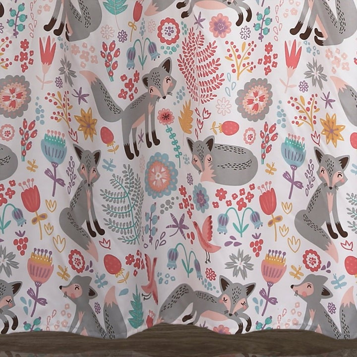 72-inch Pink Grey Floral Fox Polyester Shower Curtain