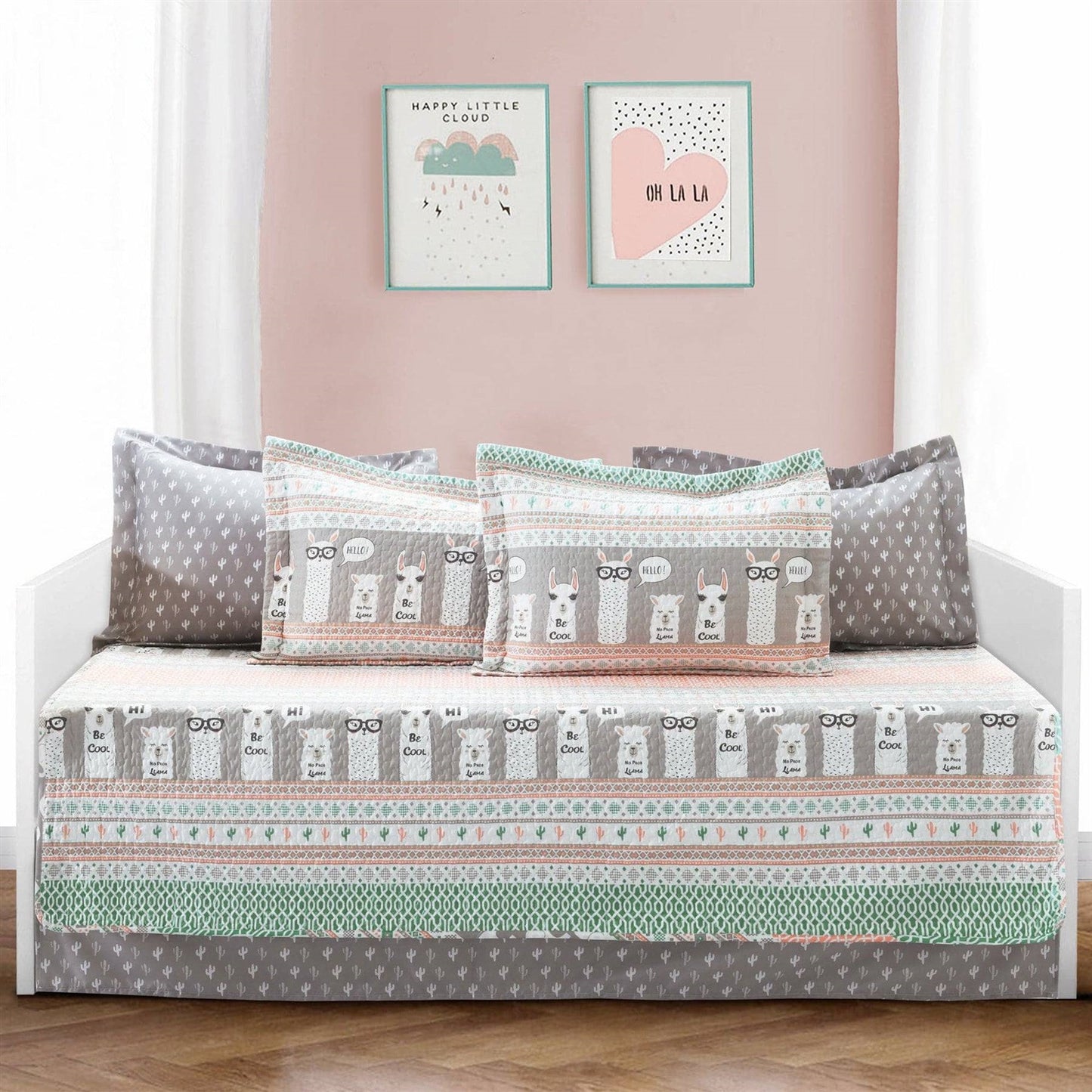 Pink Llama Cactus 6 Piece Lightweight Daybed Cover Set