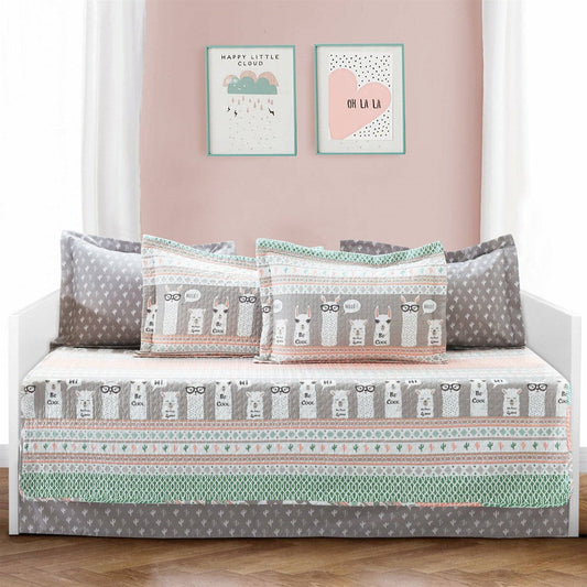 Pink Llama Cactus 6 Piece Lightweight Daybed Cover Set