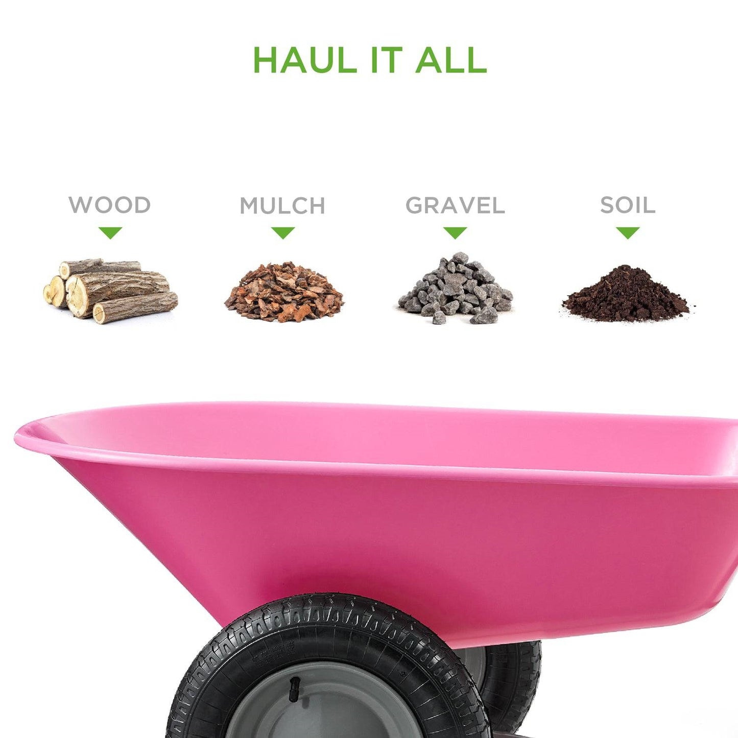 Heavy Duty Dual Wheel Multipurpose Rust Proof Wheelbarrow - Pink