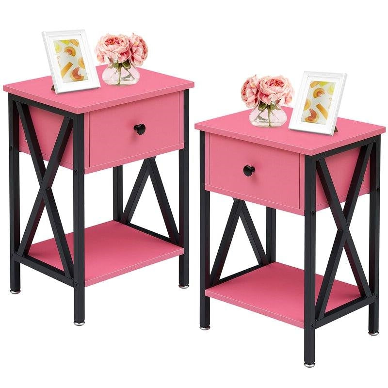 Rustic 1 Drawer Pink Nightstand - Set of 2