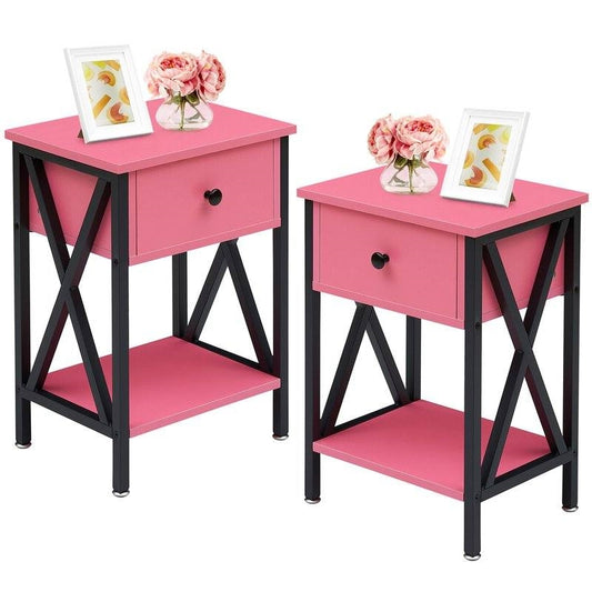 Rustic 1 Drawer Pink Nightstand - Set of 2
