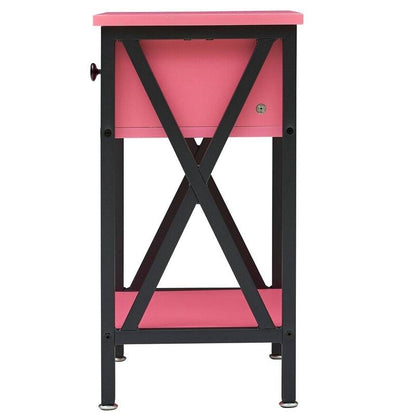 Rustic 1 Drawer Pink Nightstand - Set of 2
