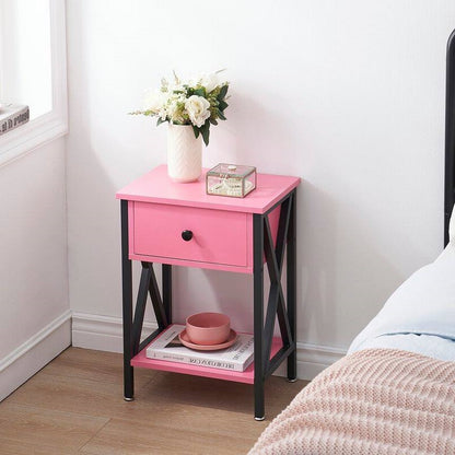 Rustic 1 Drawer Pink Nightstand - Set of 2