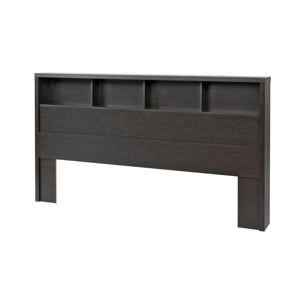 King size Bookcase Headboard in Washed Black Finish