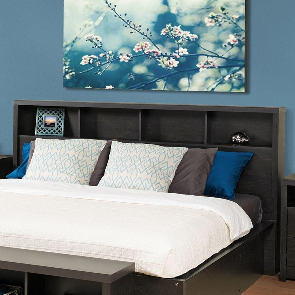 King size Bookcase Headboard in Washed Black Finish