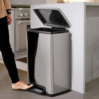 13-Gallon Kitchen Trash Can with Step Lid Stainless Steel