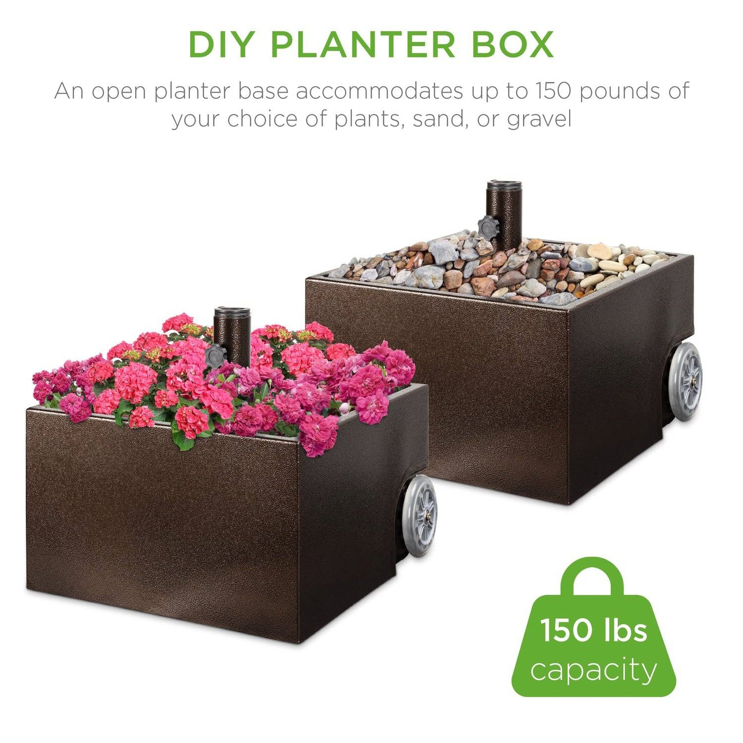 FarmHome Portable Wheeled Powdered Steel Umbrella Base Stand / Planter Box