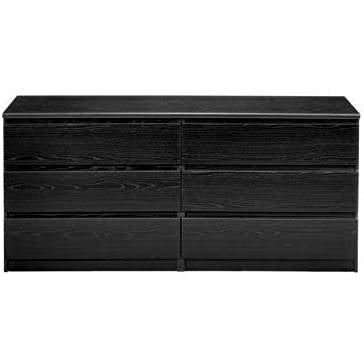 Sturdy 6 Drawer Double Dresser in Black Woodgrain