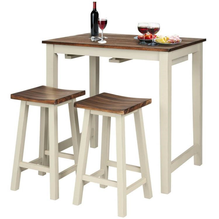 3 Piece Scandinavian Counter Height Pub Saddle Bar Set