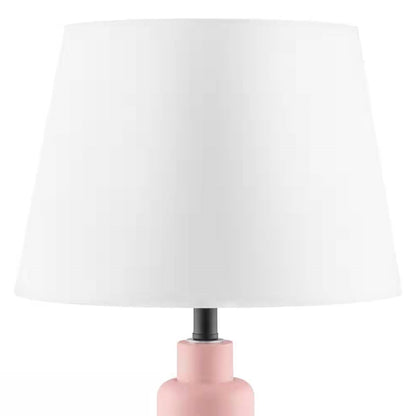 Small Pink Desk Light Table Lamp with White Fabric Shade for Bedside Nightstand