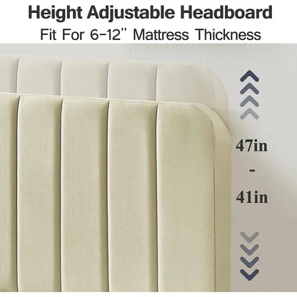 Queen size Beige Upholstered Platform Bed Frame with Headboard