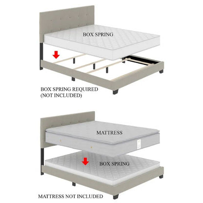 Queen size Gold Metal Canopy Bed with Upholstered Button-Tufted Headboard