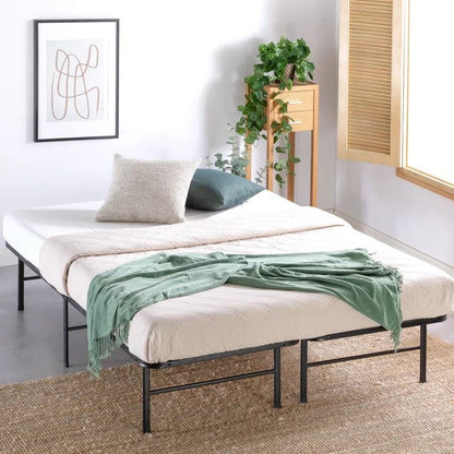 Queen size Metal Bed Frame with Bamboo Wood Slats