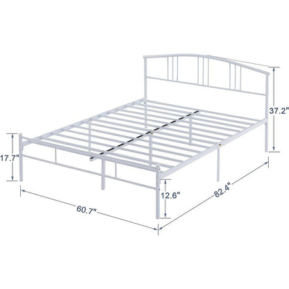 Queen size White Metal Platform Bed Frame with Arched Headboard