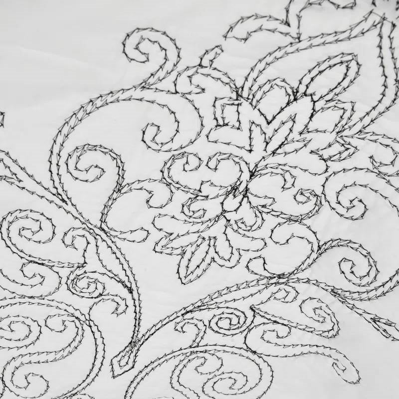 Queen size White Damask Embroidered 4 Piece Oversized Bedspread Set