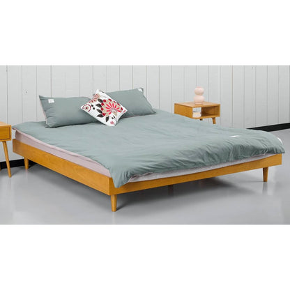 Queen size Mid-Century Modern Platform Bed Frame in Light Wood Finish