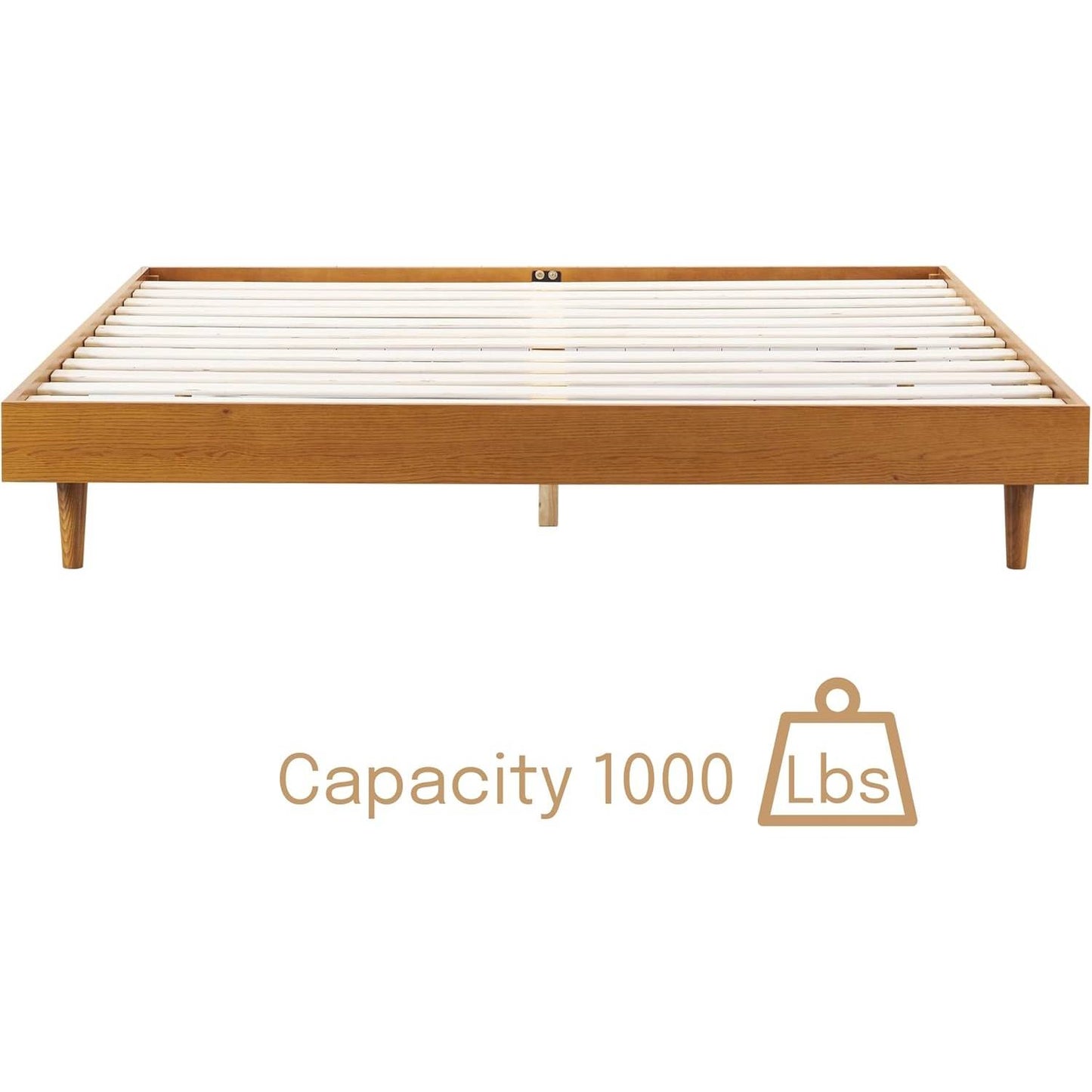 Queen size Mid-Century Modern Platform Bed Frame in Light Wood Finish
