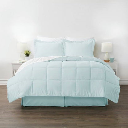 Queen Size Microfiber Baffle-Box 8-Piece Reversible Bed In A Bag in Aqua
