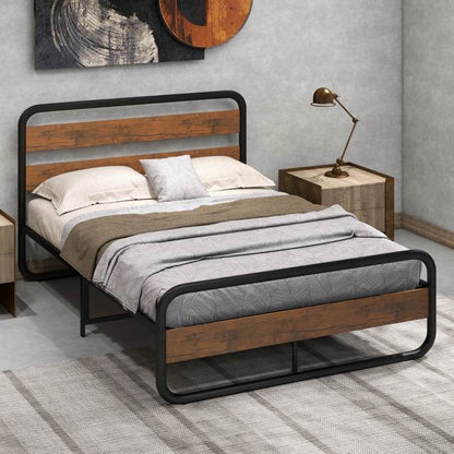 Queen Size Rustic Arc Tube Head/Footboard Platform Bed Frame