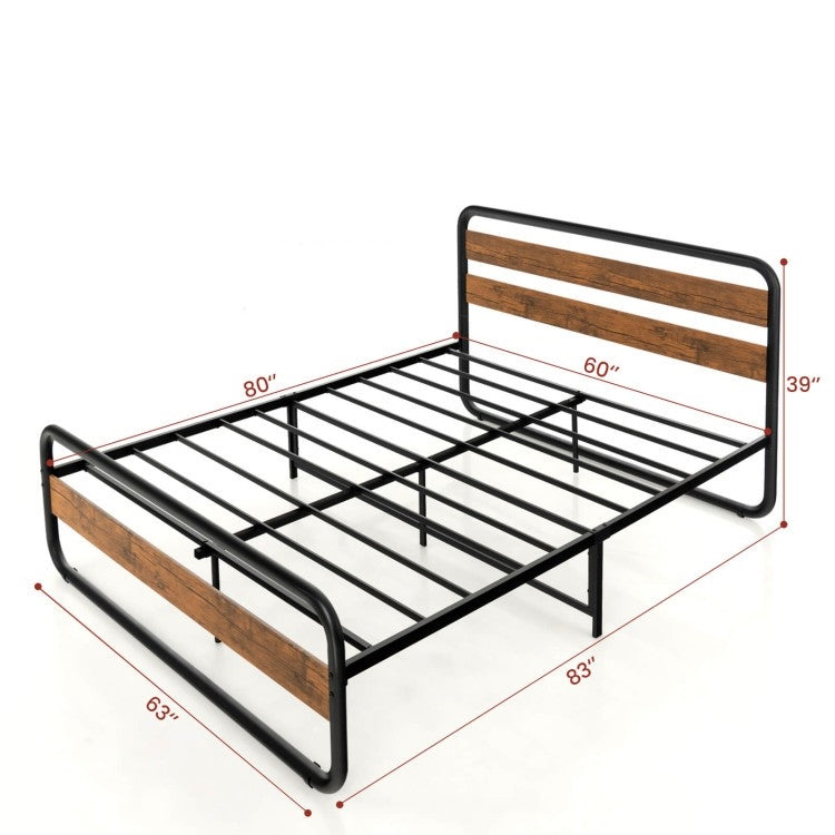 Queen Size Rustic Arc Tube Head/Footboard Platform Bed Frame