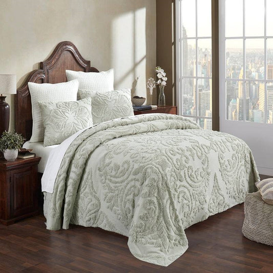 Queen Size OverSized 100% Cotton Chenille 3 PCS Coverlet Bedspread Set in Sage