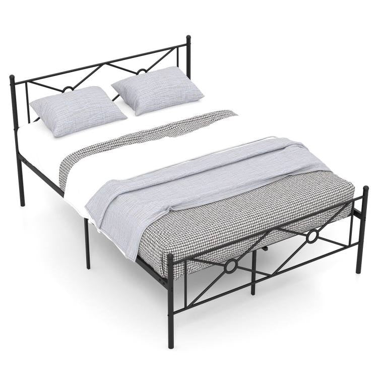 Queen Size Modern Black Metal Headboard &amp; Footboard Platform Bed Frame