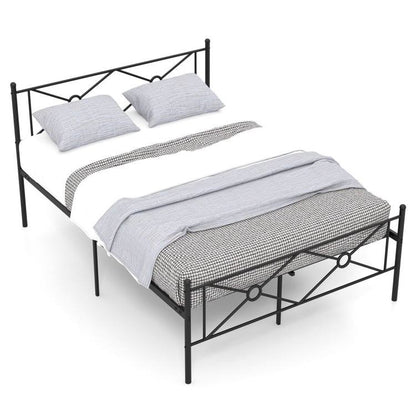 Queen Size Modern Black Metal Headboard &amp; Footboard Platform Bed Frame