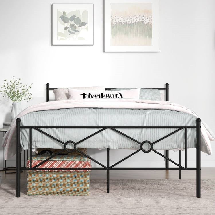 Queen Size Modern Black Metal Headboard &amp; Footboard Platform Bed Frame