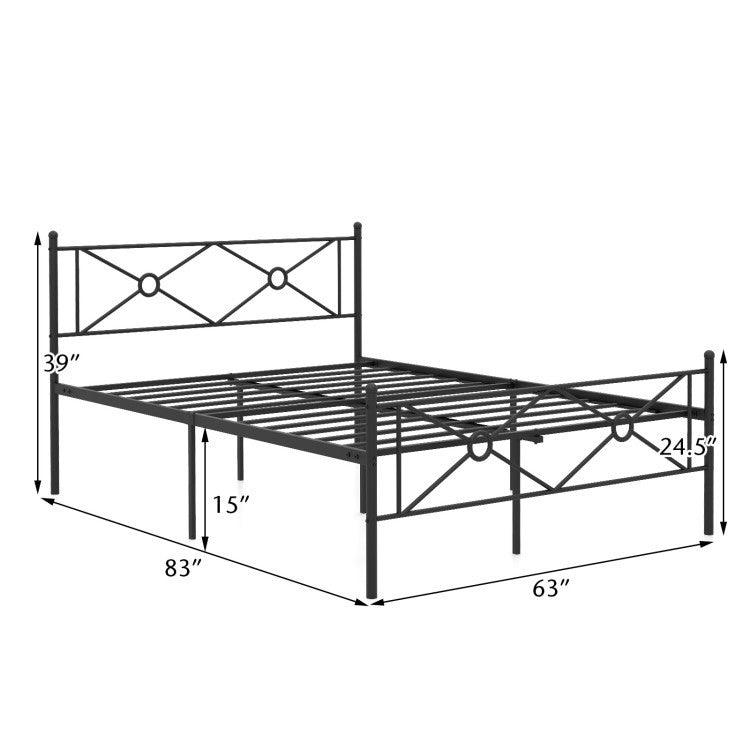 Queen Size Modern Black Metal Headboard &amp; Footboard Platform Bed Frame